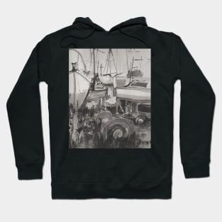 Boatyard, sketch of the boatyard, Uphill, North Somerset Hoodie